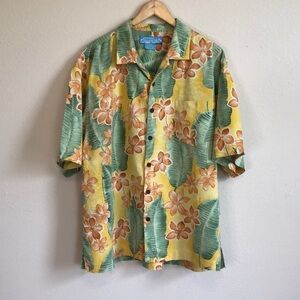 BERMUDA BAY Mens Tropical Print Short Sleeve Silk Button Up Shirt XLarge‎